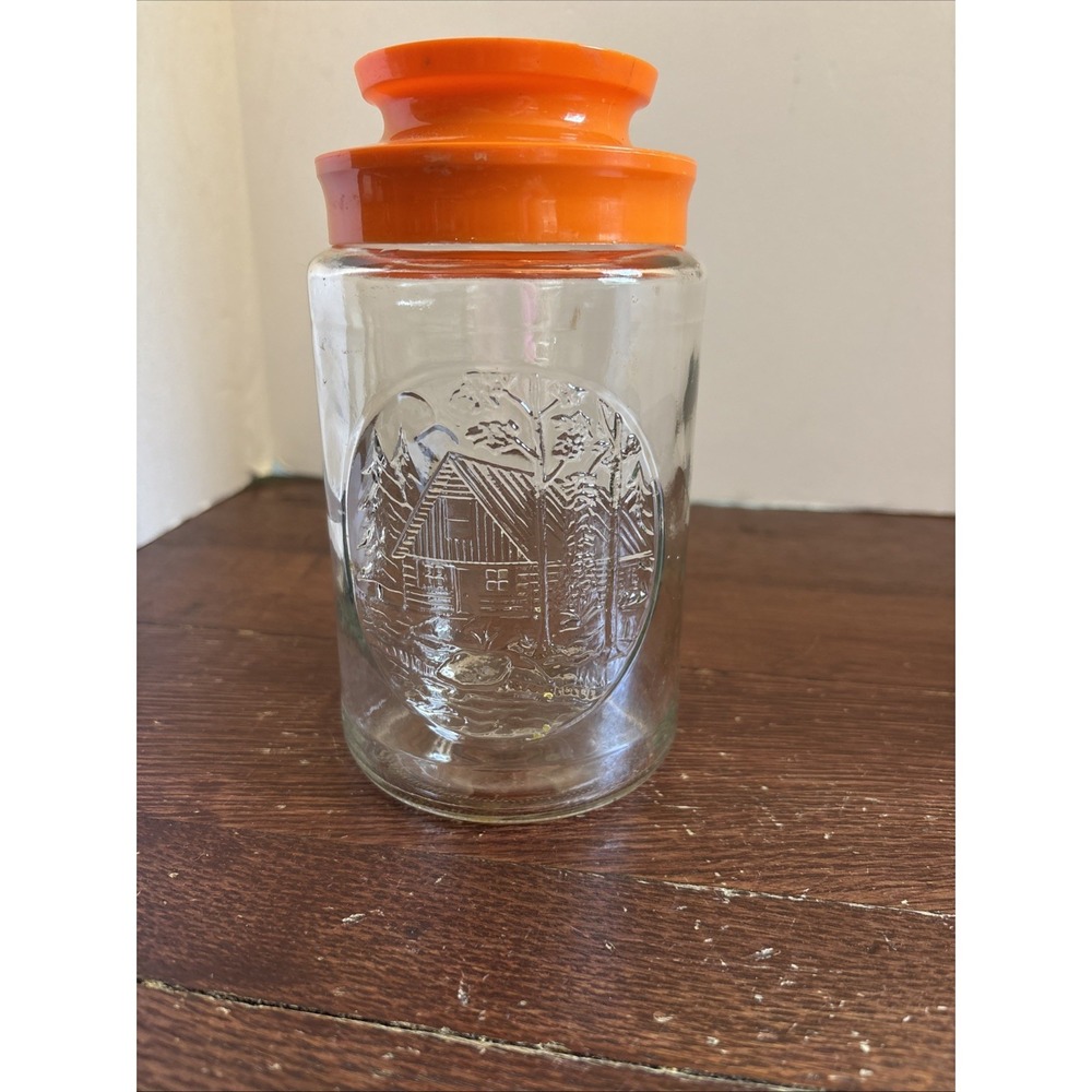 Vintage Anchor Hocking Glass Jars with Orange Lid- Cabin